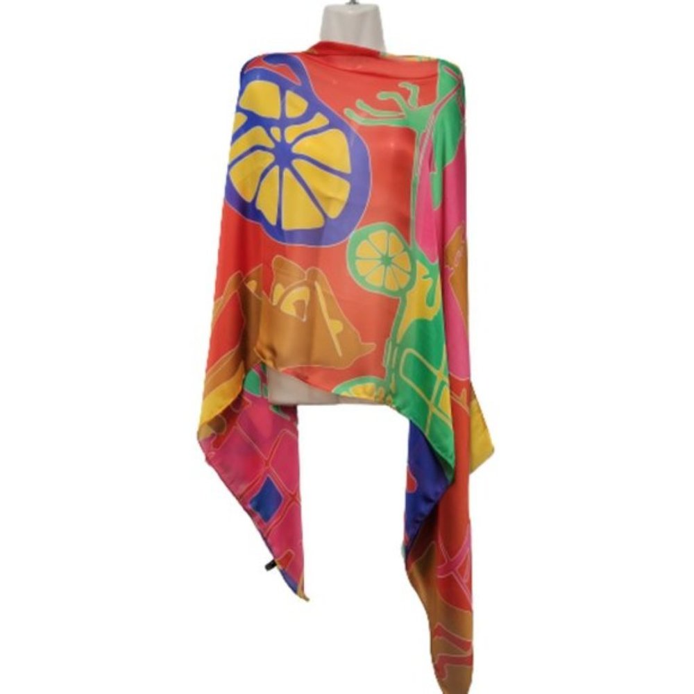 Multicolored Long Silk Rectangular Scarf Shawl - image 4